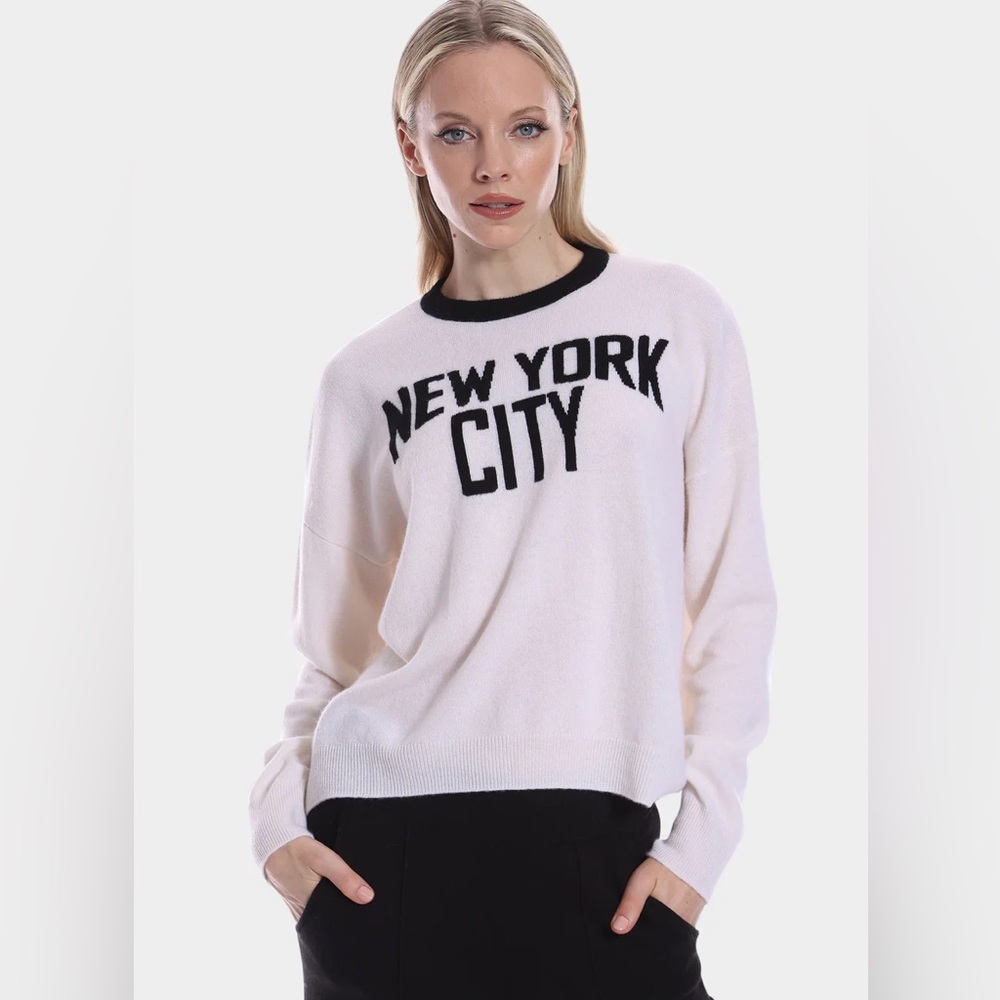 MINNIE ROSE (XS/S) Cashmere New York City Crew White Black Easy Elegance Luxury